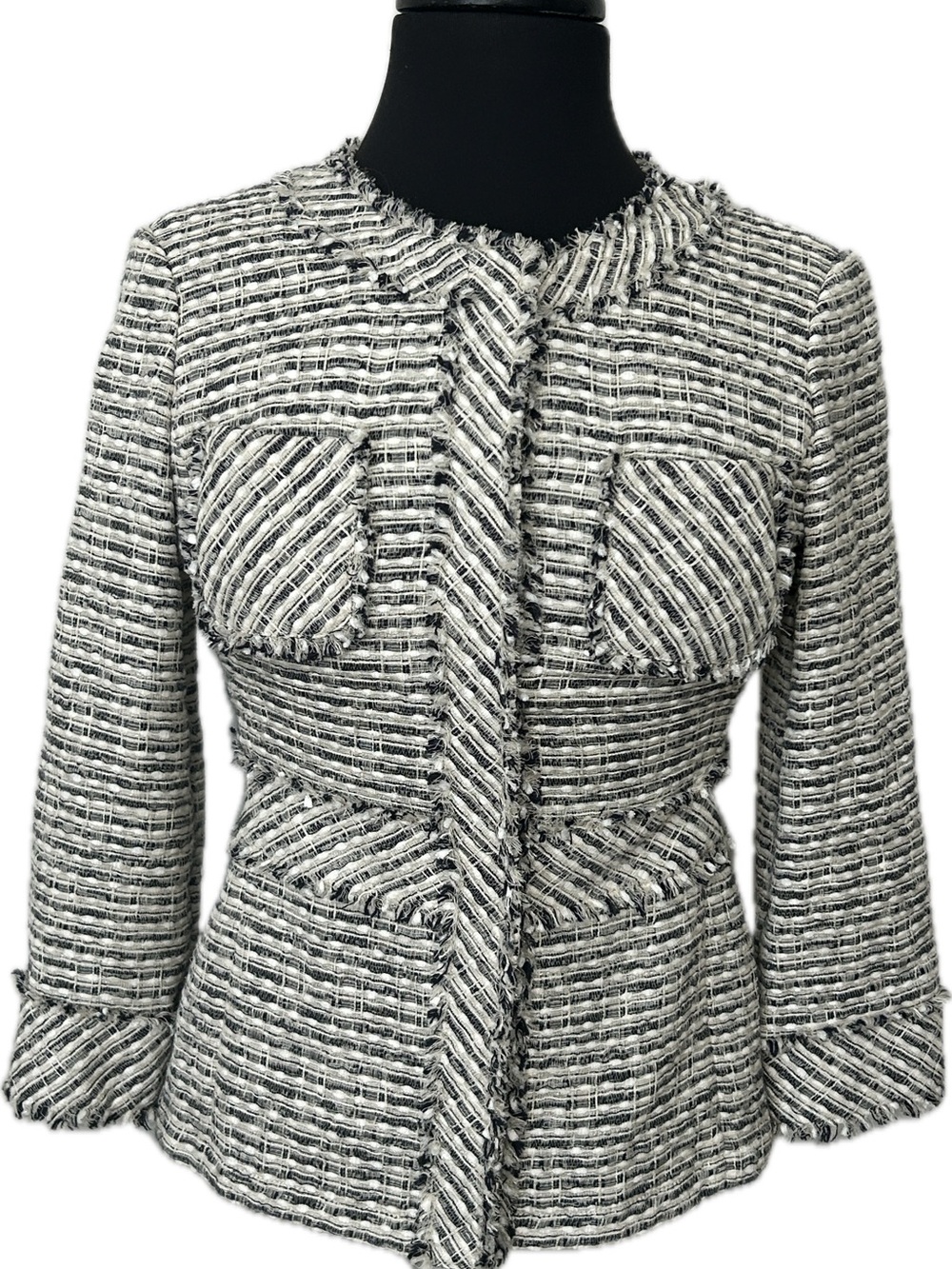 Lafayette 148 New York Black and White Tweed Peplum Jacket. Size 0